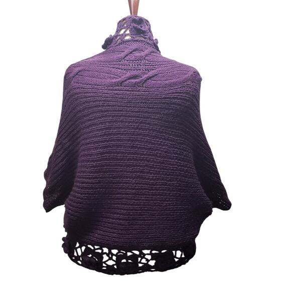 Vintage R&J Couture Boho Crochet Cardigan Sweater M Purple Floral Artisan Knit - Picture 3 of 10